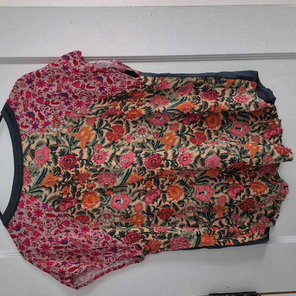 Floral Patchwork Short-Sleeve Women's Top - Pink & Cream